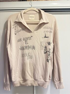 All Time Favorite - Cream Graphic Collared Sweatshirt - Women